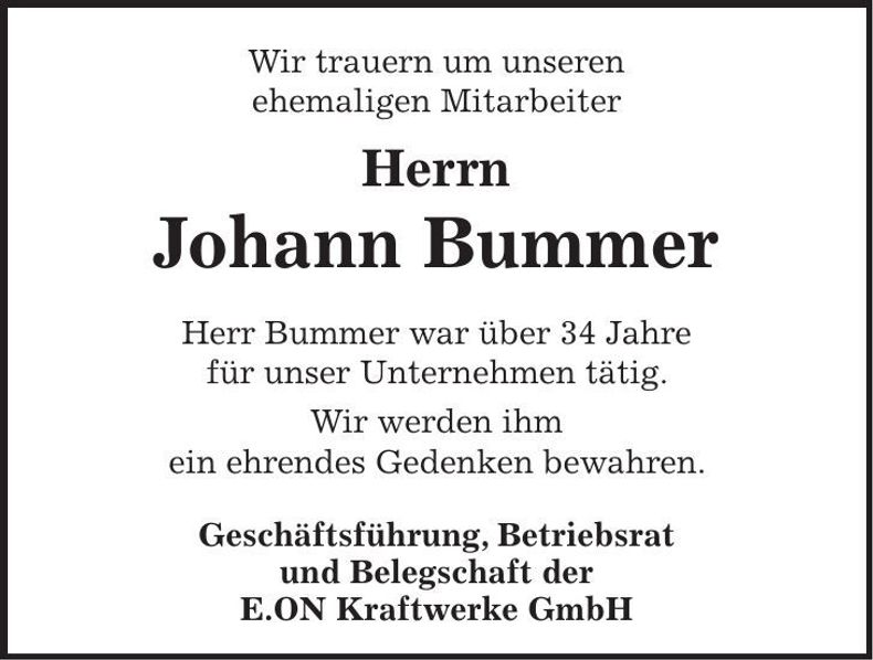Traueranzeige Johann Bummer