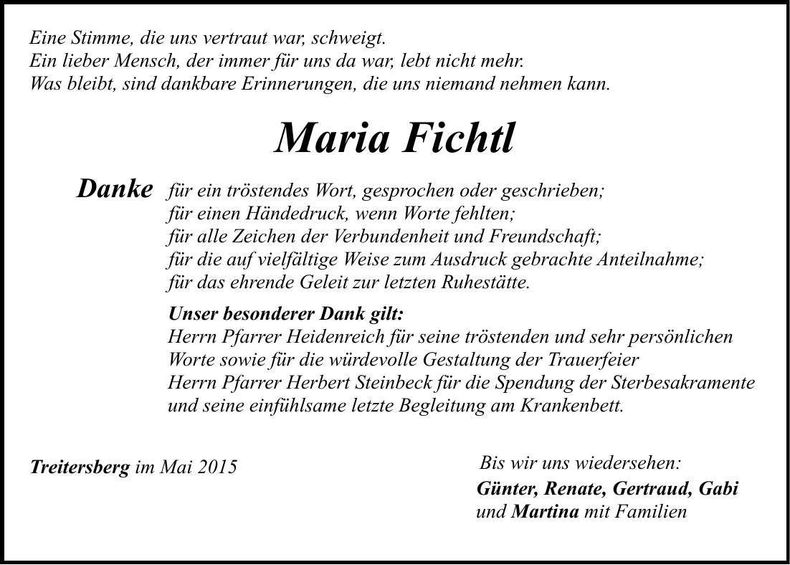 Traueranzeige Maria Fichtl