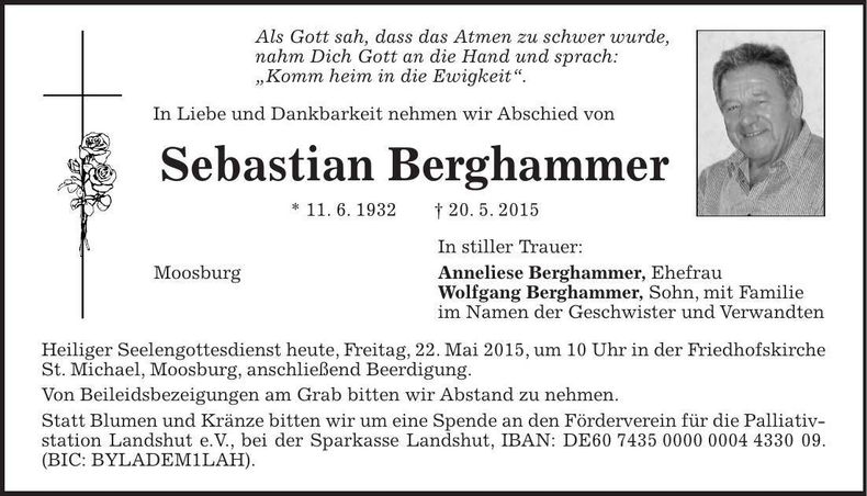 Traueranzeige Sebastian Berghammer