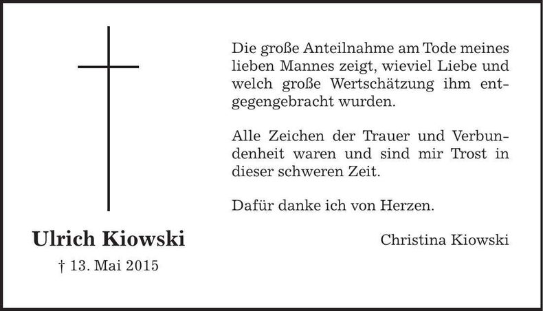 Traueranzeige Ulrich Kiowski