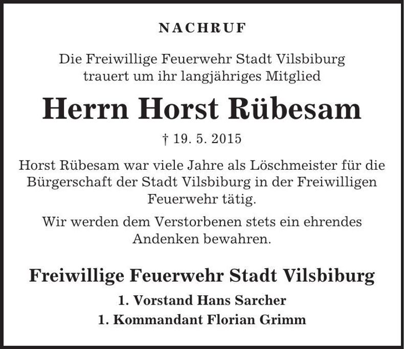 Traueranzeige Horst Rübesam