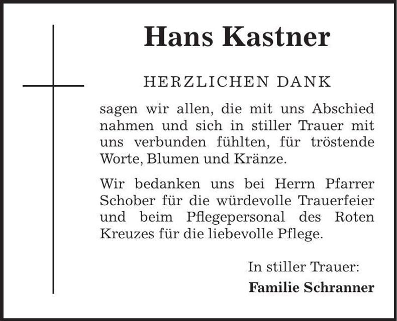 Traueranzeige Hans Kastner