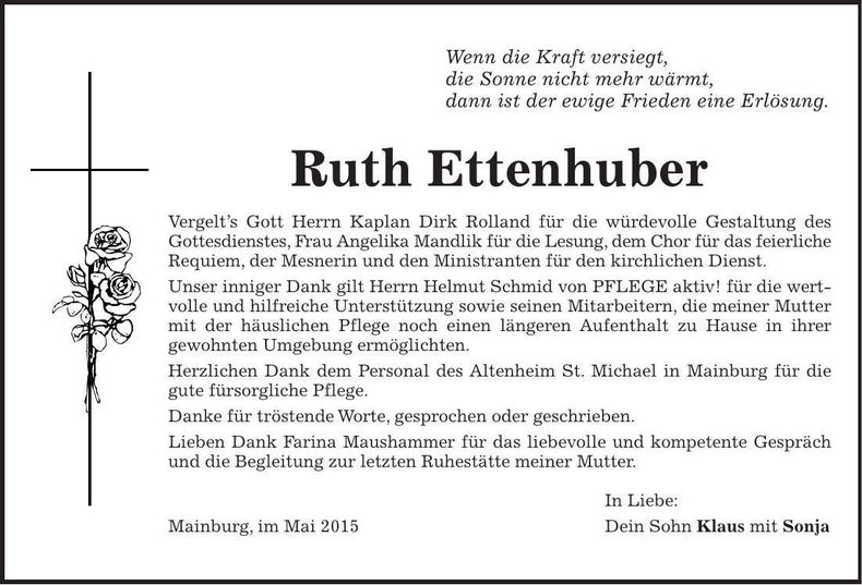 Traueranzeige Ruth Ettenhuber