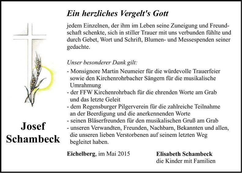 Traueranzeige Josef Schambeck