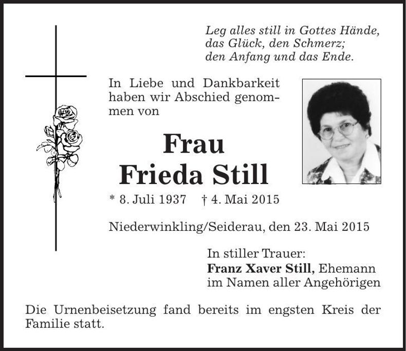 Traueranzeige Frieda Still