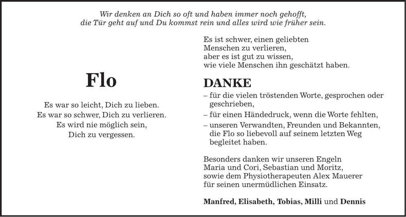 Traueranzeige Florian Bauer