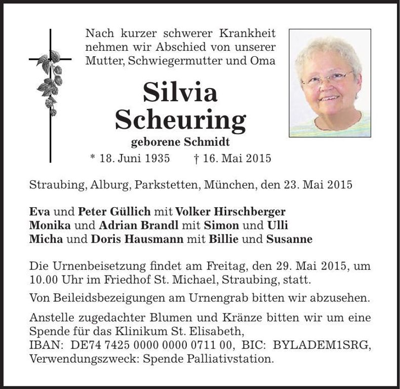 Traueranzeige Silvia Scheuring