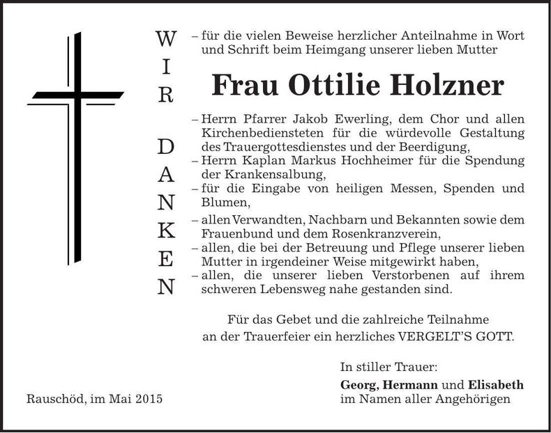 Traueranzeige Ottilie Holzner