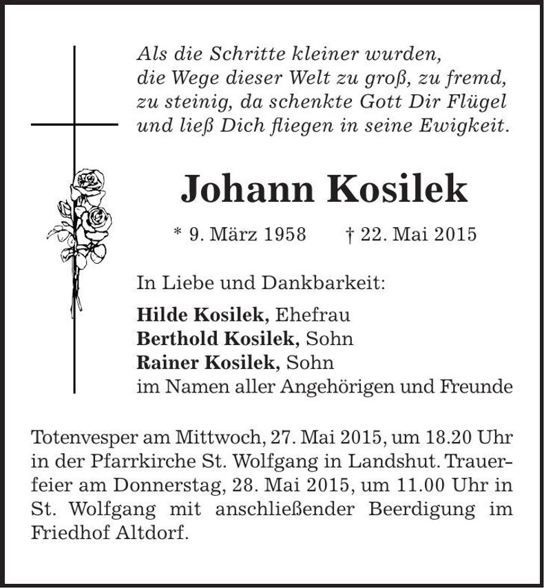 Traueranzeige Johann Kosilek