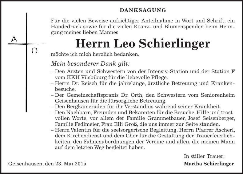 Traueranzeige Leo Schierlinger