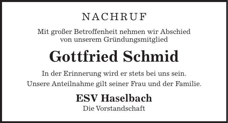 Traueranzeige Gottfried Schmid