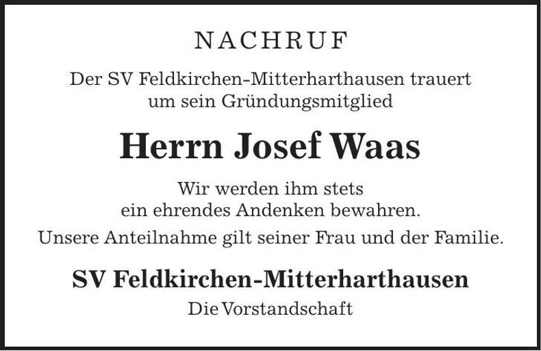 Traueranzeige Josef Waas