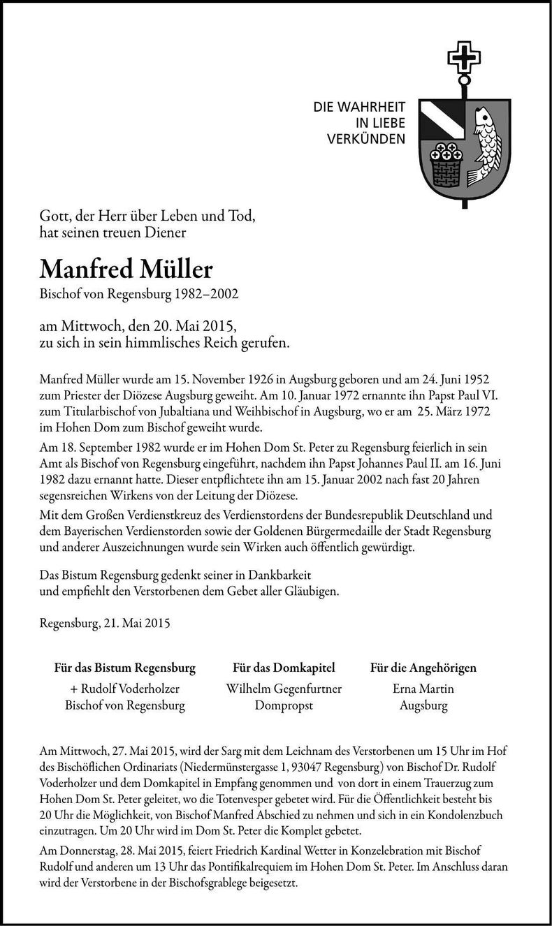 Traueranzeige Manfred Müller
