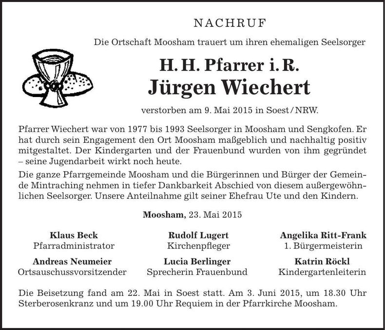 Traueranzeige Jürgen Wiechert