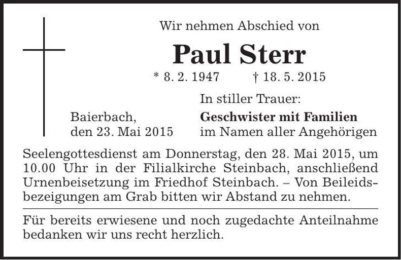 Traueranzeige Paul Sterr