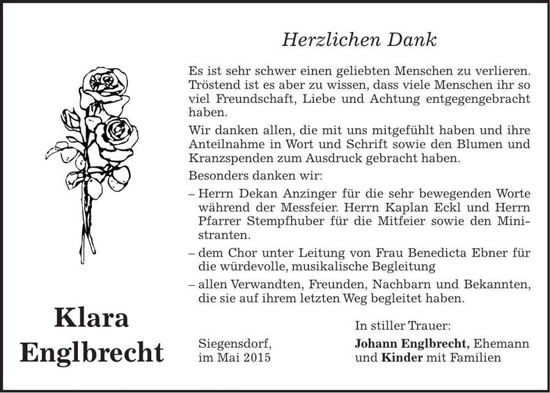 Traueranzeige Klara Englbrecht