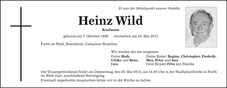 Traueranzeige Heinz Wild