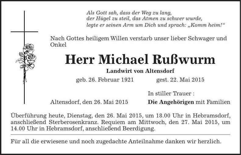 Traueranzeige Michael Rußwurm