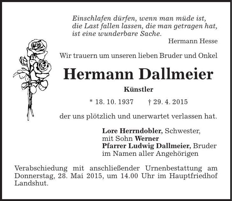Traueranzeige Hermann Dallmeier