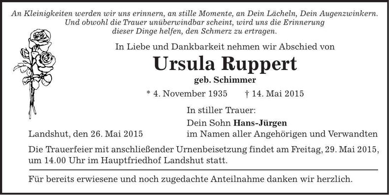 Traueranzeige Ursula Ruppert