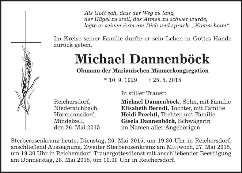 Traueranzeige Michael Dannenböck
