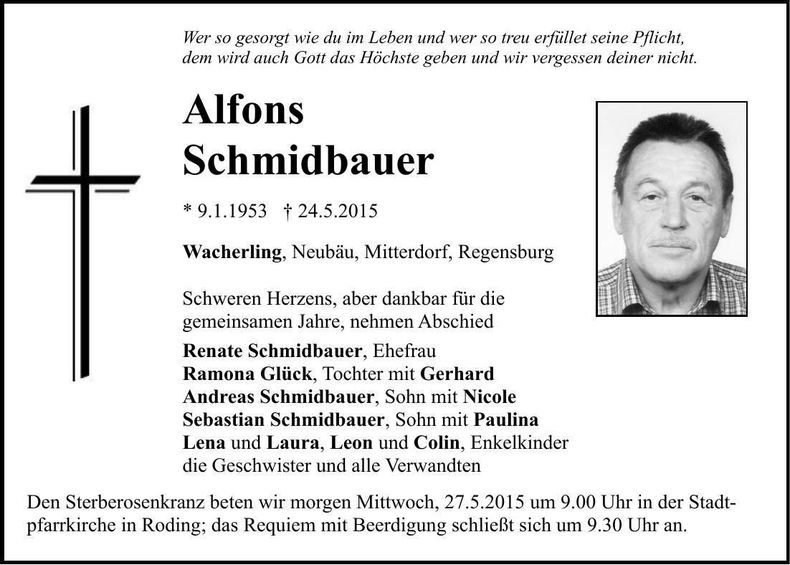 Traueranzeige Alfons Schmidbauer