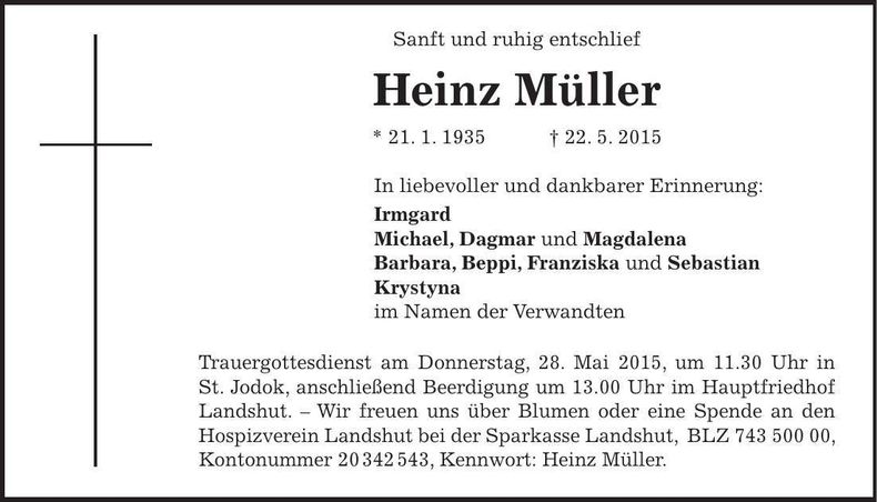 Traueranzeige Heinz Müller