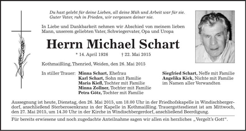 Traueranzeige Michael Schart