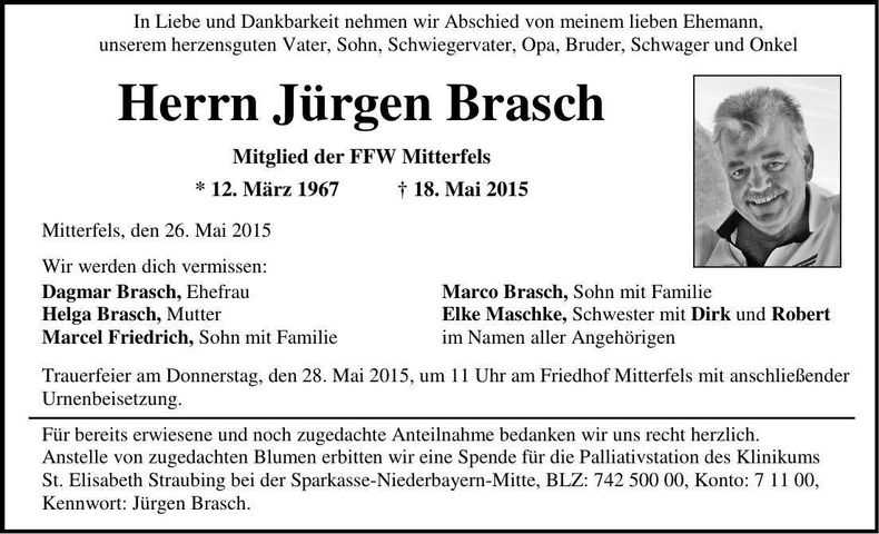 Traueranzeige Jürgen Brasch