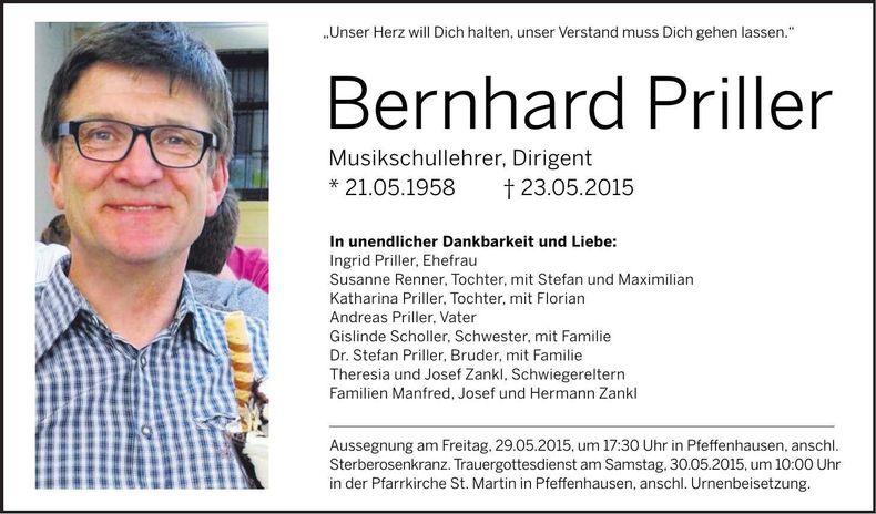 Traueranzeige Bernhard Priller