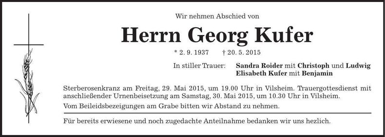 Traueranzeige Georg Kufer