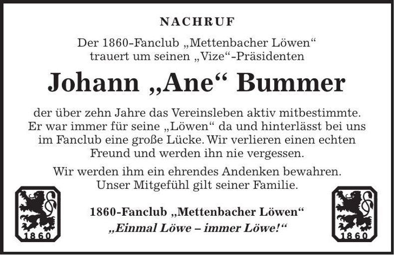 Traueranzeige Johann Bummer