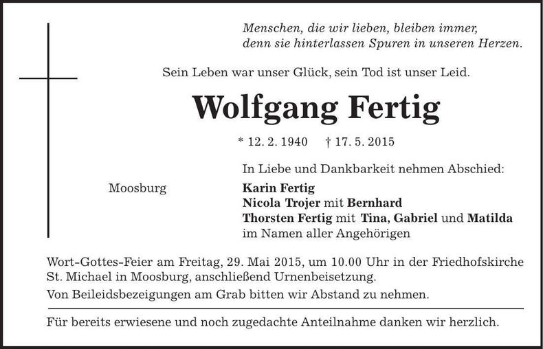 Traueranzeige Wolfgang Fertig