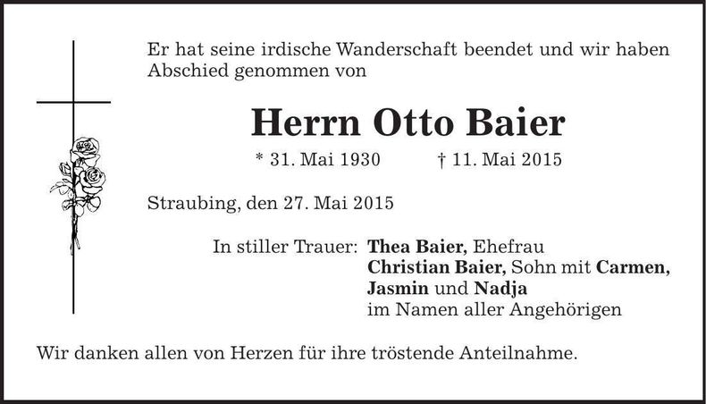 Traueranzeige Otto Baier
