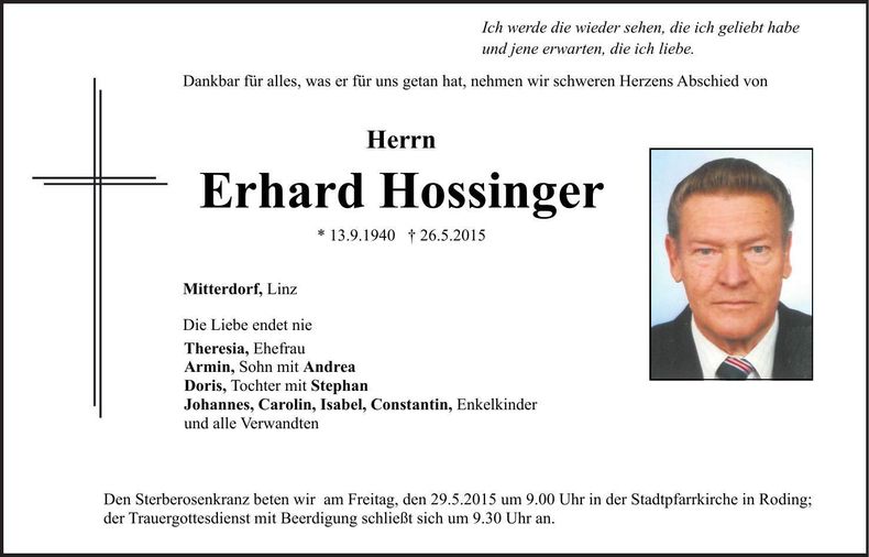 Traueranzeige Erhard Hossinger