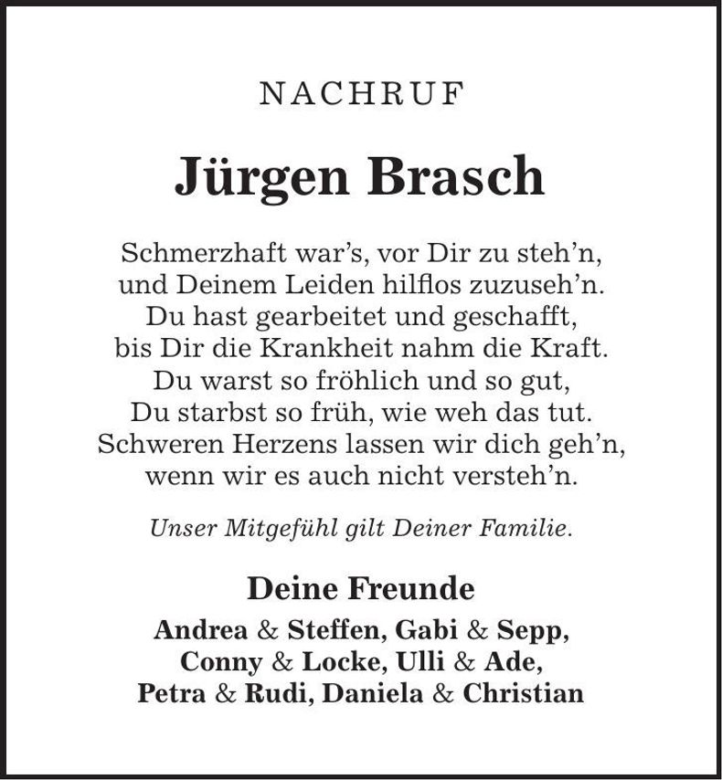 Traueranzeige Jürgen Brasch