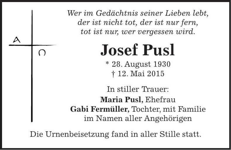 Traueranzeige Josef Pusl