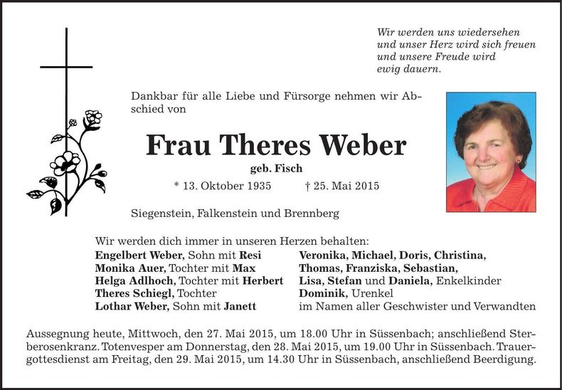 Traueranzeige Theres Weber