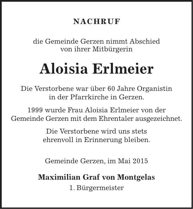 Traueranzeige Aloisia Erlmeier
