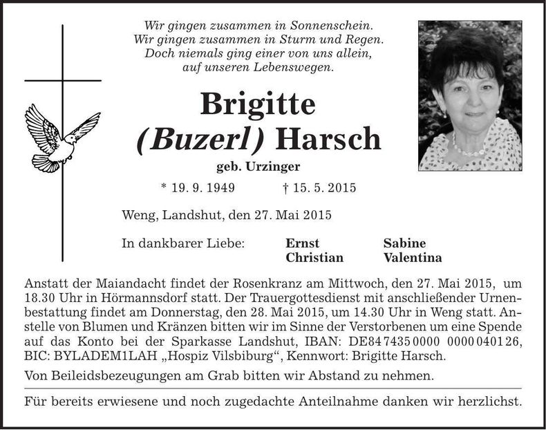 Traueranzeige Brigitte Harsch