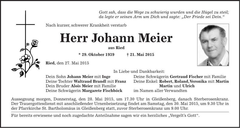 Traueranzeige Johann Meier