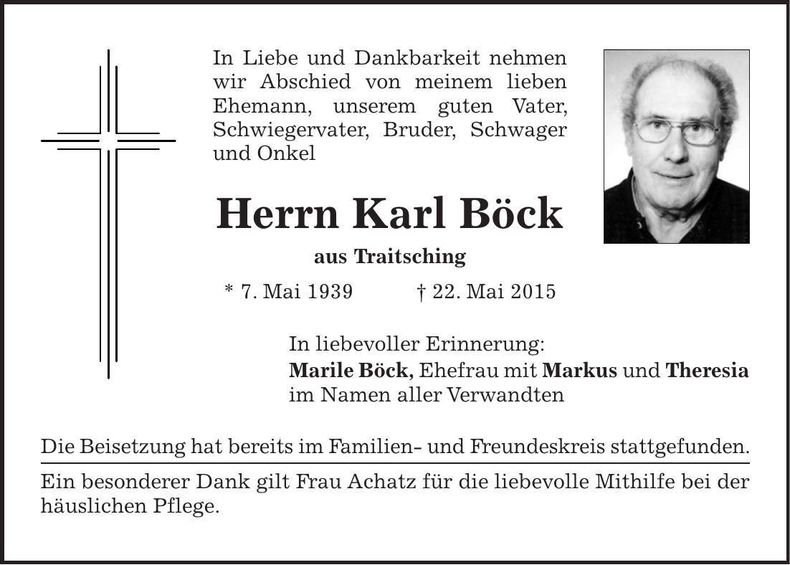 Traueranzeige Karl Böck