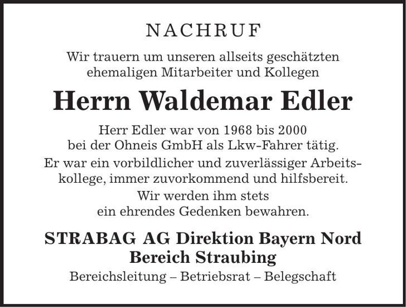 Traueranzeige Waldemar Edler