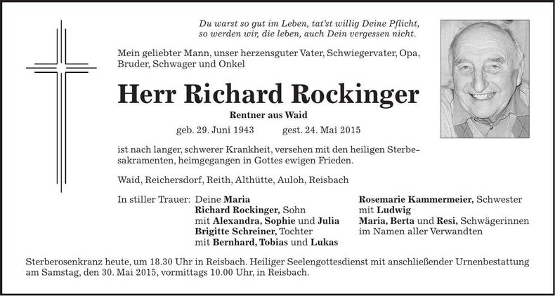 Traueranzeige Richard Rockinger