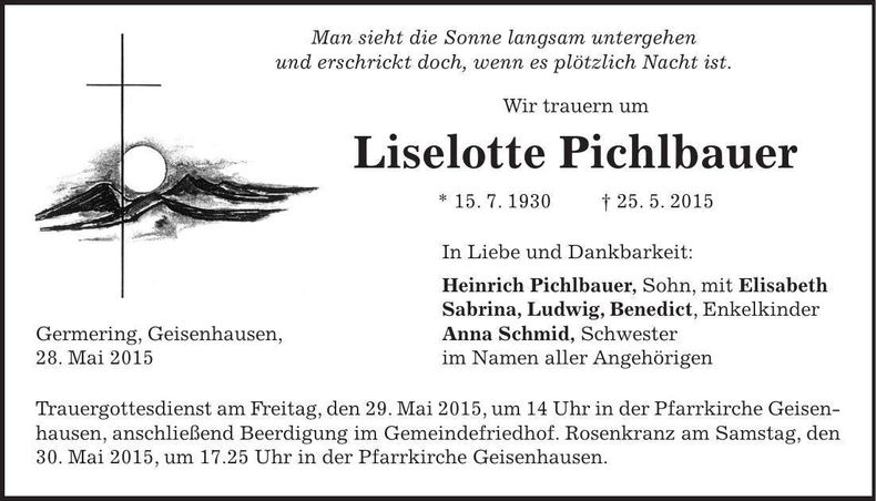 Traueranzeige Liselotte Pichlbauer