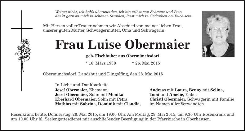 Traueranzeige Luise Obermeier
