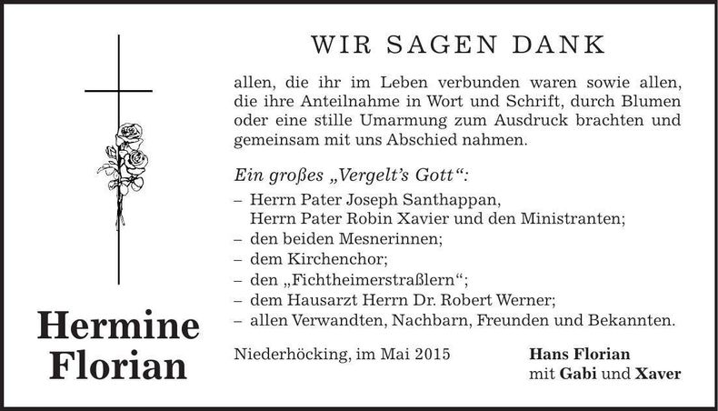 Traueranzeige Hermine Florian