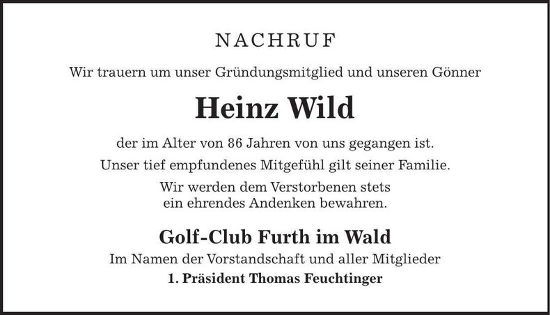 Traueranzeige Heinz Wild