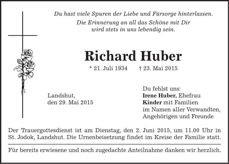 Traueranzeige Richard Huber