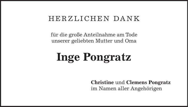 Traueranzeige Inge Pongratz